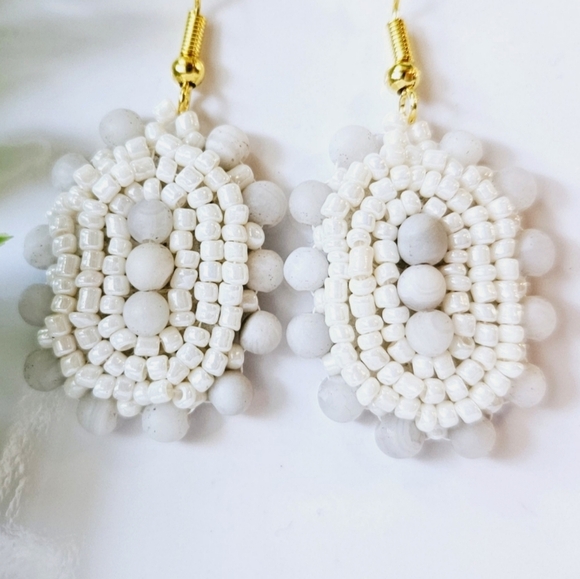 Jewelry - 2/$27 | White Stone Shield Beaded Indigenous Hoop Earrings | Handmade
